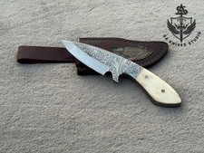 Artisan Fixed Blade Engraving Knife With Camel Bone Handle & Leather Sheath picture