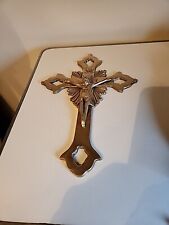 Vintage French Modernist Solid Brass Wall Hanging Crucifix Jesus Christ 11.5 