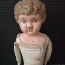Creepy Halloween Doll Antique German Composition 19” Oddities Display Oilcloth picture