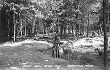 H32/ Harrison Michigan RPPC Postcard c40s Spikehorn Bear Den Deer Indian14 picture