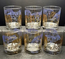 Set of 6 Mignon Faget Purple Gold Tiger Double Old Fashioned Glasses LSU picture
