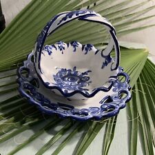 Vintage Vestal Alcobaca Blue and White Reticulated Plate  & Signed Basket Dish picture