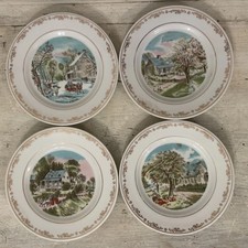 Set of 4 Currier & Ives Four Seasons Wall Plates  6” Serial Number Edition Japan picture