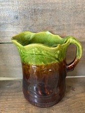 Majolica Cow Pitcher with Flowers Green and Brown picture