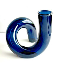 1 LOOP GLASS VASE or CANDLE STICK HOLDER - DEEP BLUE COLOR picture