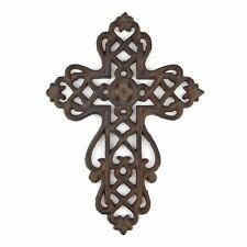 Lattice Ornate Cast Iron Wall Cross Antique Style Rustic Brown Finish 7 x 5 inch picture