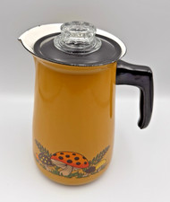 Vtg 1970's Sears Merry Mushroom Gold Enamelware Coffee Pot Percolator BEAUTIFUL picture