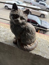 Vintage Cast Iron Brown Cat Door Stop Two-Piece Hollow 8” picture