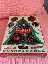 Lot of 9 Bradford Filigree Ornaments 1960s Bells & Balls Assrtd Colors VTG & Box picture