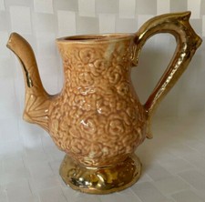 Vtg Peach Lustre Repousse Rose Ceramic Teapot Coffee Pot No Lid Inarco Style 50s picture