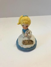 Vintage December Birthday Girl Figurine Blonde Ponytail Blue Dress Ceramic Birth picture