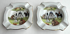 Vintage Montreal Canada Ashtrays Pair Hand Painted ESD Japan Gold Trim 3.25