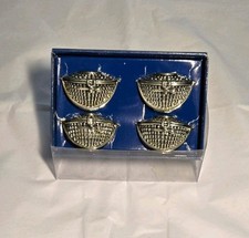vintage silver-plated napkin rings styled as mini Nantucket Lightship baskets,  picture