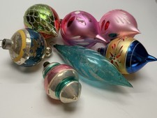 Lot of 7 Vintage Mid Century Glass Christmas Ornaments Polish Indent West German picture