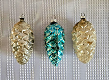 Vintage Pinecone Christmas Ornaments Silver & Blue West Germany 4