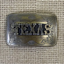Vintage 1980-90s Western Two-Tone 3-D Texas Belt Buckle, Ornate Scroll Design. picture