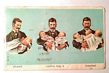 Man Holding Baby Crying Despaired Antique 1907 Comic Postcard Humor Fun picture
