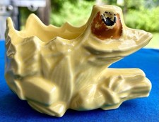 Vintage McCoy Pottery Yellow Frog on Branch Planter 1954 picture
