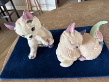 VTG LOT (2) - KAY FINCH White/Pink/Purple/Blue Ceramic Cats Figures picture