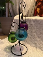 Vintage Pier 1 Imports 3 Glass Tealight Candle Holders Metal Stand picture