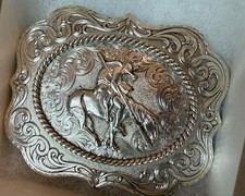 Montana Silversmiths Western Bucking Bronc Belt Buckle Rodeo Floral Scroll Rope picture