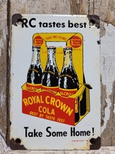 VINTAGE ROYAL CROWN PORCELAIN SIGN RC COLA SODA BOTTLE DRINK POP BEVERAGE STORE picture