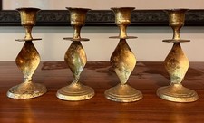 Set of 4 Vintage 1950s BRASS Spiral Ribbon Twisted Swirl Candlestick Holders MCM picture