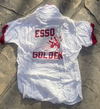 Ladies 1960s Bowling Shirt Ex Small ESSO Gas Advertising By Empire Red & White picture