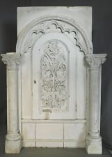 Antique Carved Wood Architectural Cabinet Gothic Tabernacle Chippy White Paint picture