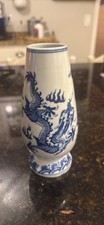 Vintage Chinese Dynasty Blue Dragonware Vase 6 1/2” picture