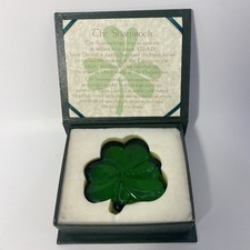 Good luck charm.  An Irish Blessing Vintage Green Glass Shamrock Original Box picture