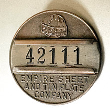Vtg Employee Badge: EMPIRE SHEET & TIN PLATE CO; Mansfield OH Steel Mill; 1930's picture