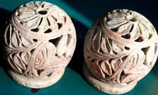 Set 2 HAND CARVED SOAPSTONE BALLS 3.75