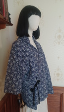 Vintage 1940s-1950s Traditional Japanese Indigo-Dyed Hanten Jacket Kimono picture
