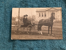 RPPC Horse & Buggy Couple on Grand River in Front New Library Howell Michigan picture