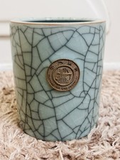 Vintage Chinese Celadon Green Crackle Cup Shanghai Jiao Tong University Insignia picture