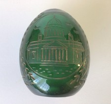 Vintage Emerald Green Fabergé-style egg, likely made of hand-cut  glass picture