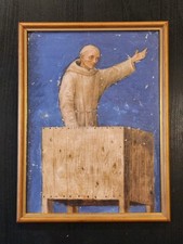 Saint Bernardino of Siena Preaching, vintage framed Catholic painting print picture