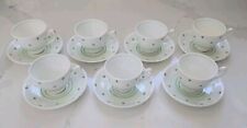 Set Of 7 Vintage Royal Stafford Bone China Green And White Teacups With Saucers picture