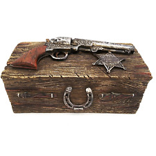 Vintage Western decor Sheriff revolver resin pistol trinket box jewelry case picture
