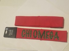 CHI OMEGA  Sorority FABRIC Headband NWT SPELLED - Red and Green SPARKLE picture