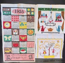 Vtg 1950s 1960s Linen Calendar Towel Lot 1957 1958 1961 Mid Century Kitchen Wall picture