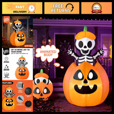 5FT Halloween Inflatable Skeleton on Pumpkin with LEDs - Outdoor Yard Decor, Cut picture
