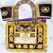 NEW EMBROIDERED GRAND LODGE PAST MASTER APRON WITH COLLAR & CUFFS PURPLE-HSE picture
