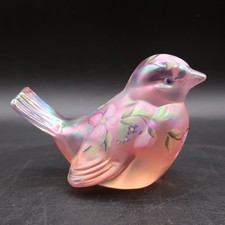 Vintage Fenton Bird Figurine / Pink / Hand Painted Iridescent Carnival Glass picture