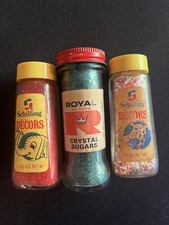 Vintage Glass Bottle Cake Sprinkles Schillings Royal Full Green Pink Multi lot 3 picture