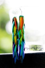 Real Red Blue Green Yellowish Rainbow Jewel Elytra Beetle Wings Earrings Gift picture
