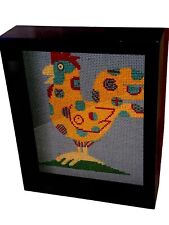 Vintage Cross Stitched Needlepoint  Framed Wall Hanging ￼farmhouse Rooster Fun picture