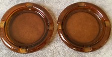 Vintage Ashtray Lot of (2) Dark Amber Glass Round 8” Matching Pair picture