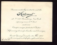 December 20 1902 New York City 1st Automat Invitation Card HISTORIC picture